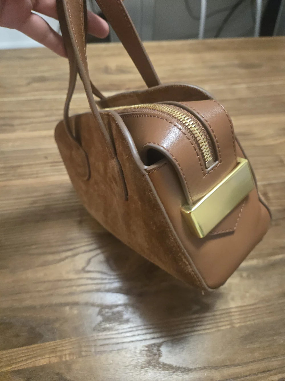 J. Crew Brown Suede Mini Satchel with Gold Hardware